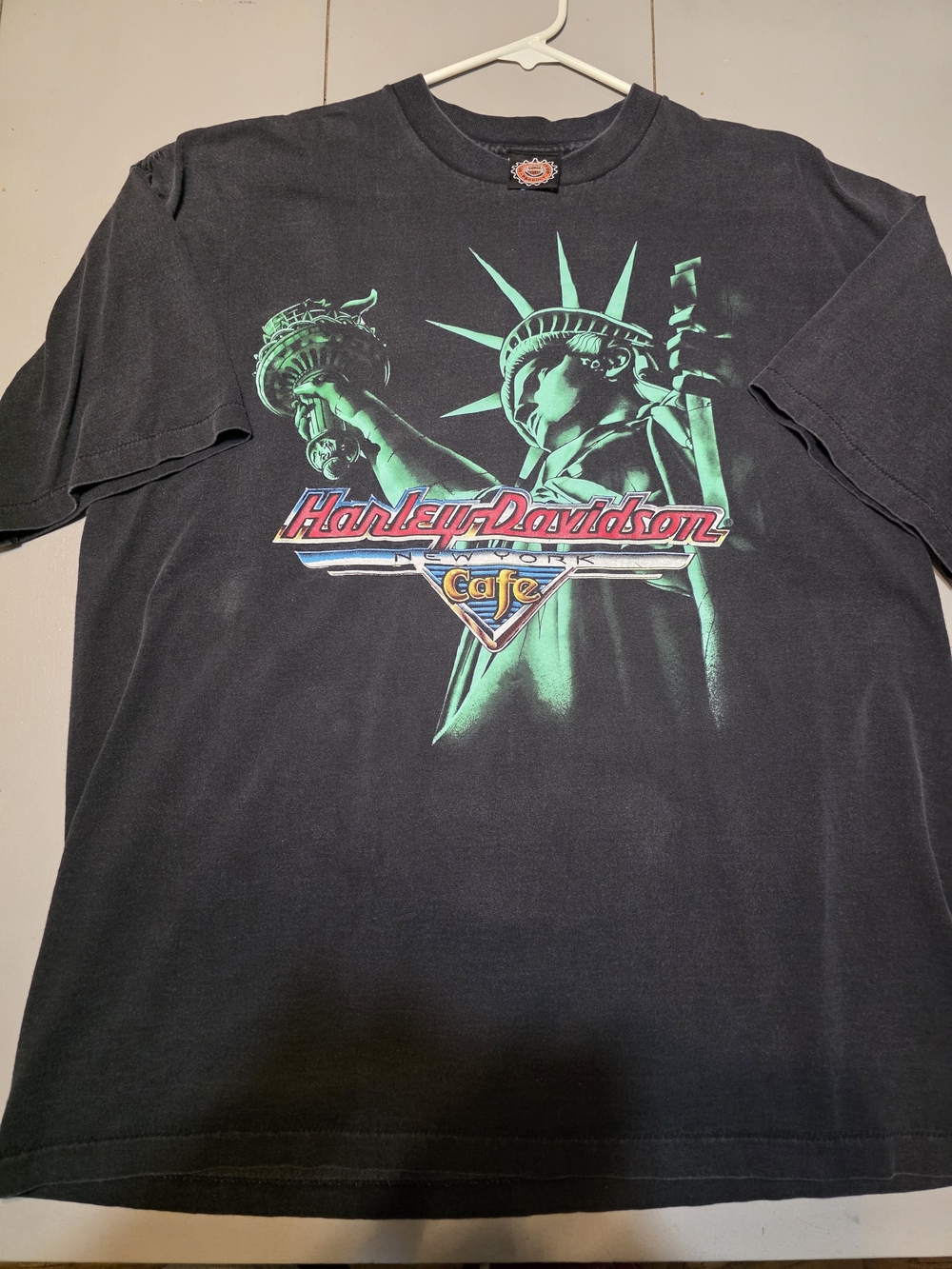 Harley-Davidson Black Tee with Green Statue of Liberty and Red Logo